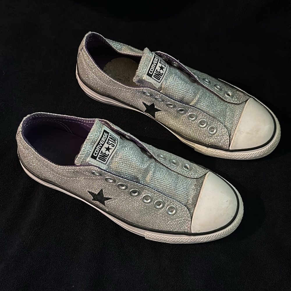 Converse Womens All Star Chuck Taylor Madison Low Size 9 Silver Sparkly Sneakers - Picture 4 of 10